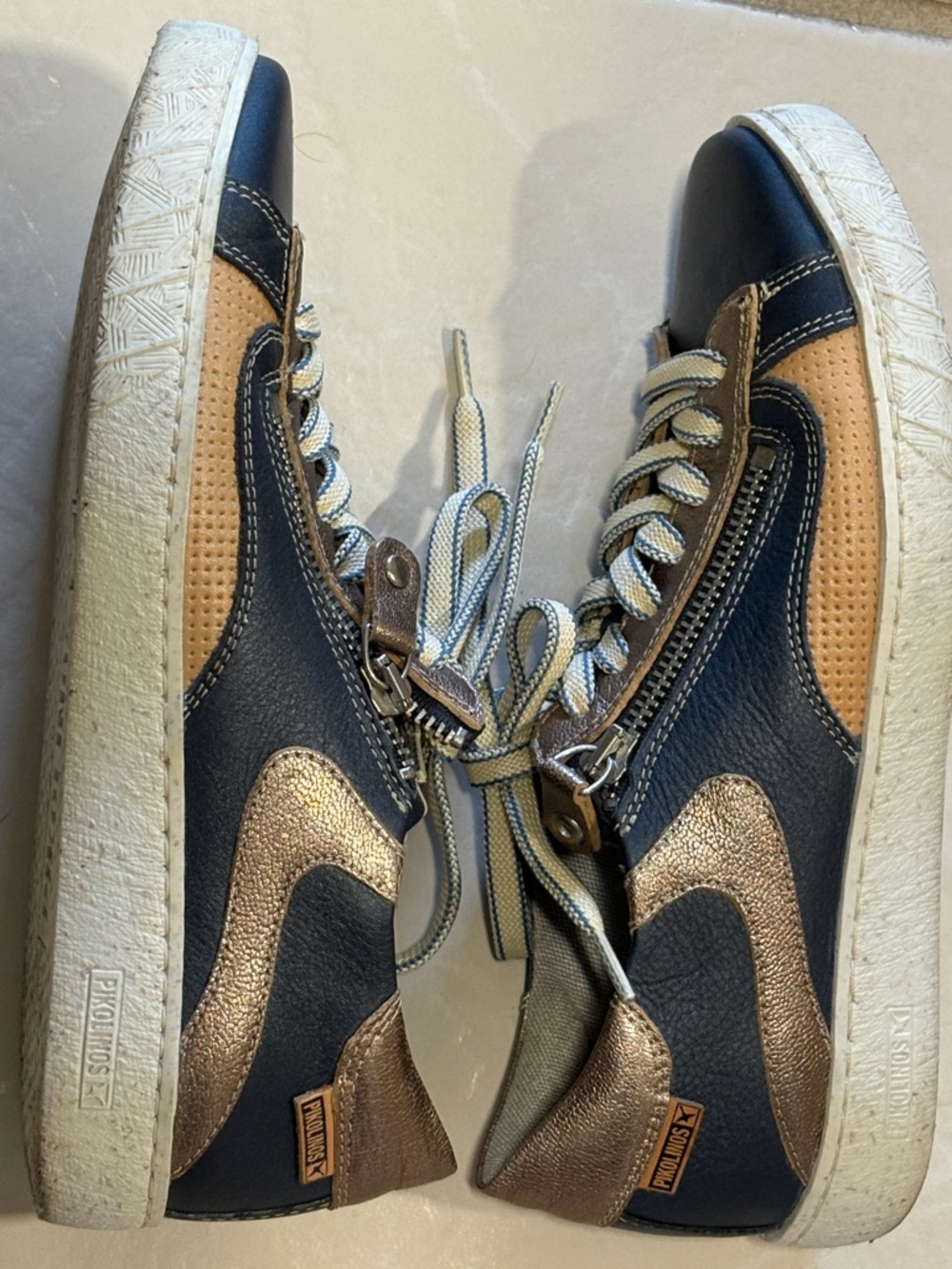 PIKOLINOS LANZAROTE Navy and Metallic Bronze Leather Casual Sneakers - Picture 8 of 9
